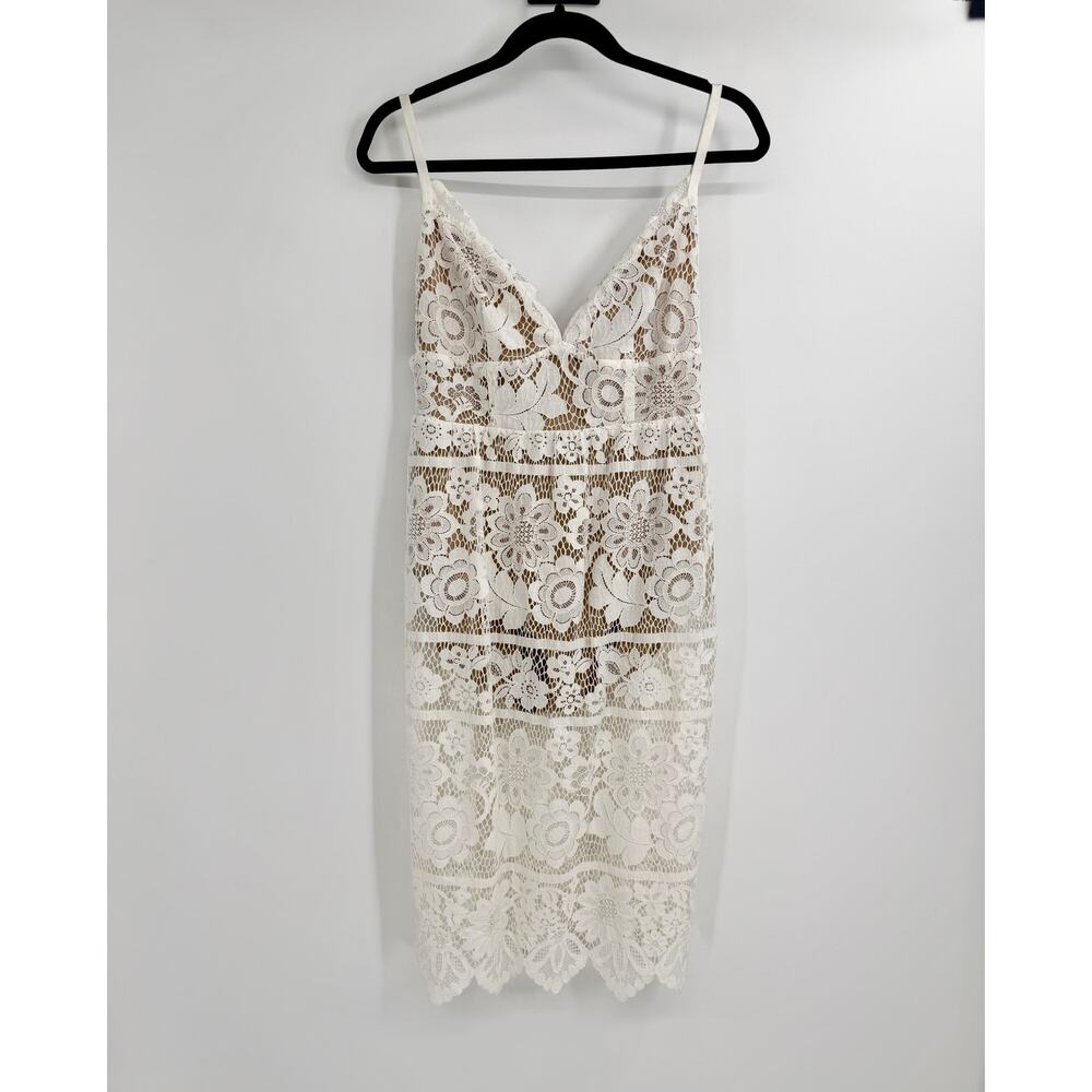 For Love & Lemons Ivory Floral Lace Midi Dress